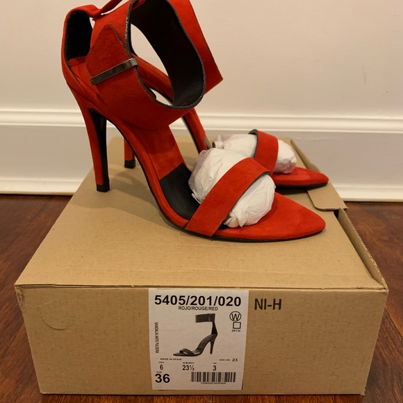 Zara Red Suede Leather High Heel with Ankle Strap - Picture 3 of 6